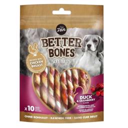 Zeus Better Bones Soft Twisters Rawhide Free Duck & Cranberry 10stk